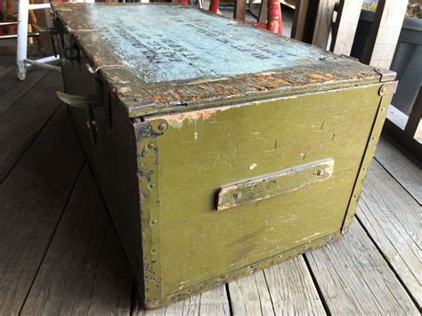 100 pound marked military wooden box trunk with metal bracing|military trunks for sale.